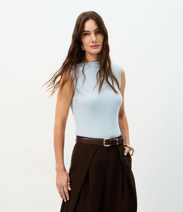 Blusa em Algodão com Gola Canoa Azul Claro - Lojas Renner